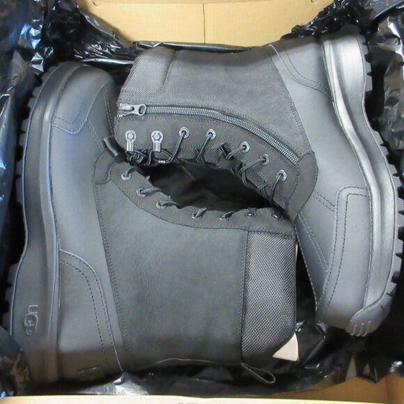UGG Emmett Waterproof Leather Duck Boots Hi Sz 12 Black Lug Sole Winter Snow NWT - Picture 1 of 12